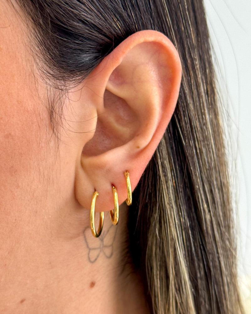 Trio de Argolas Lisas - Semijoia Banhado em Ouro 18k