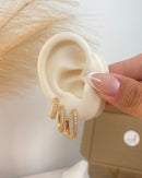 Trio de Argolas Quadrado Cravejado 2 - Semijoia Folheada a Ouro 18k