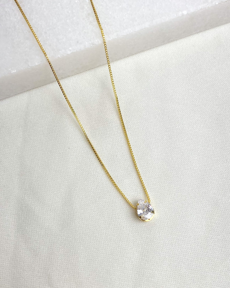 Colar Pingente Gota Cristal - Semijoia Banhado em Ouro 18k