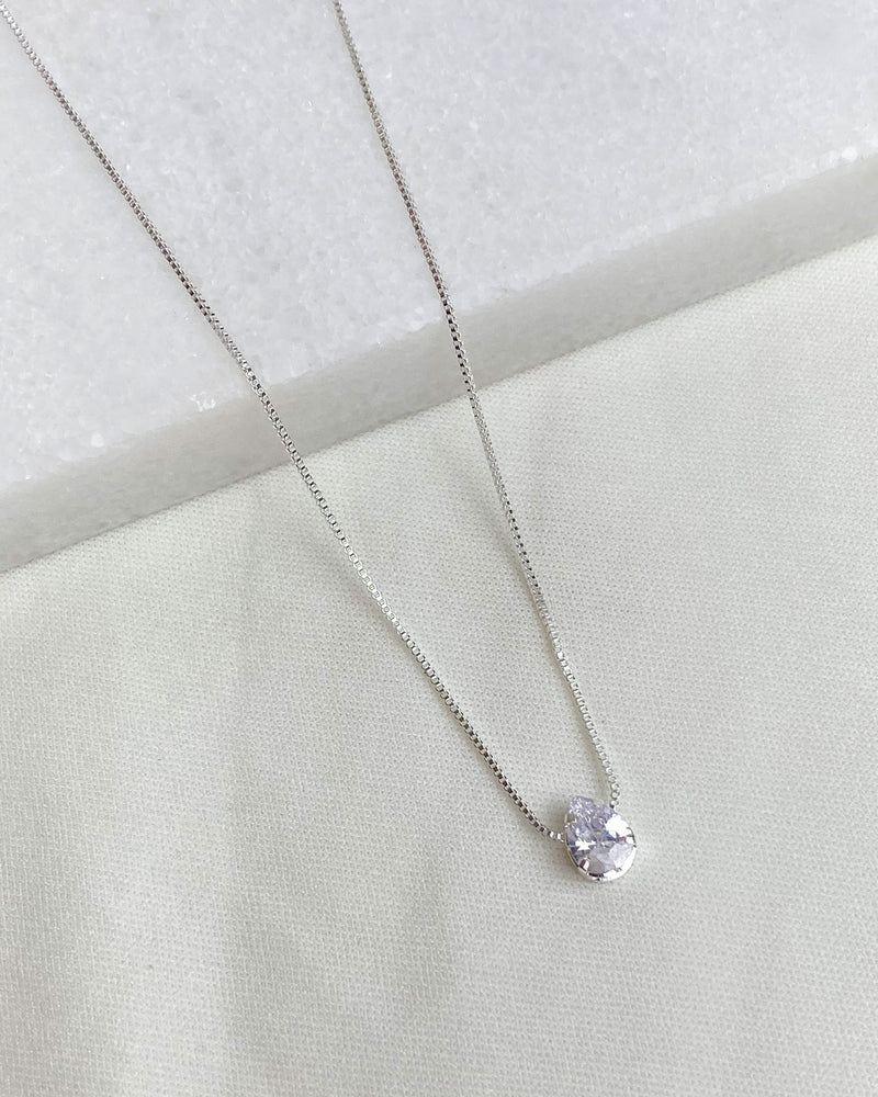 Colar Pingente Gota Cristal - Semijoia Banhado a Prata