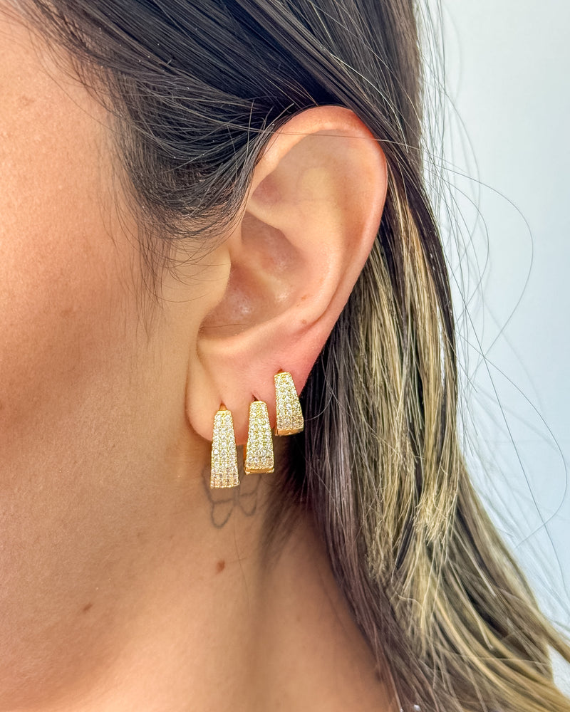 Trio de Argolas Gota Cravejado - Semijoia Folheada a Ouro 18k