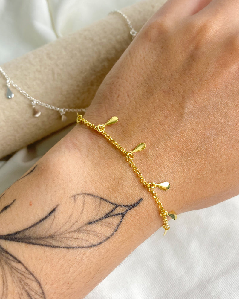 Pulseira Gotas Penduradas - Semijoia Banhado em Ouro 18k