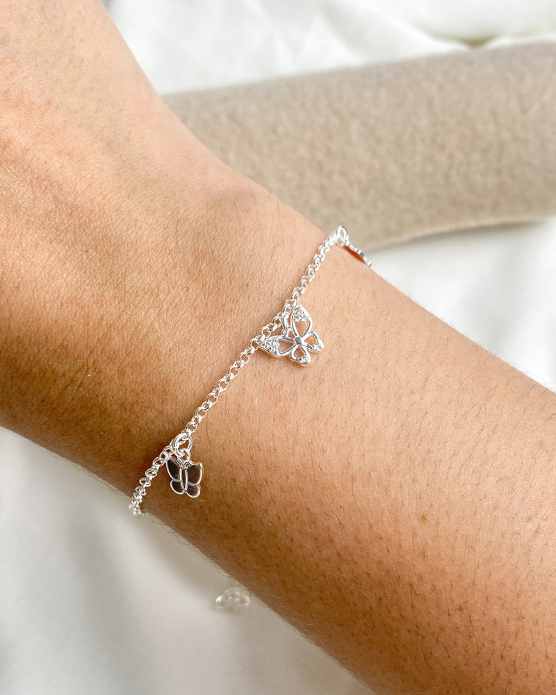 Pulseira Borboleta Cravejada - Semijoia Banhado a Prata