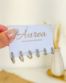 Trio de Brincos Coração Cravejado - Semijoia Folheada em Prata