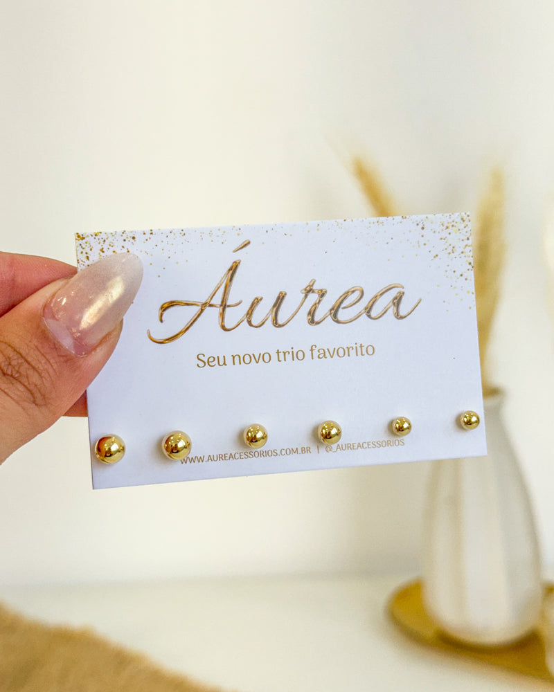 Trio de Brincos Bolinhas - Semijoia Folheada a Ouro 18k