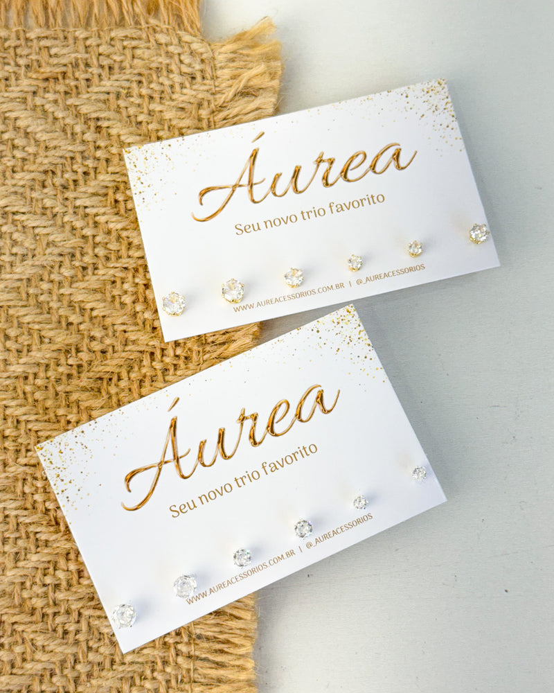 Trio de Brincos Ponto de Luz - Semijoia Folheada a Ouro 18k