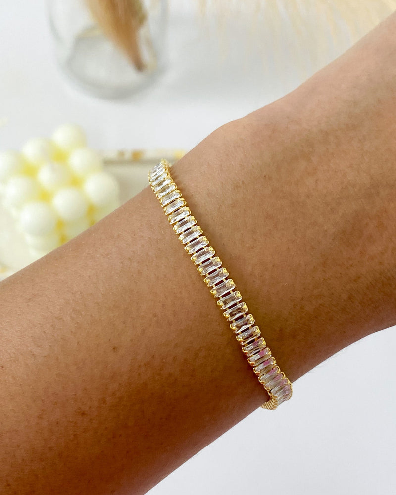 Pulseira Riviera Baguete Cristal - Dourado - Áurea Acessórios