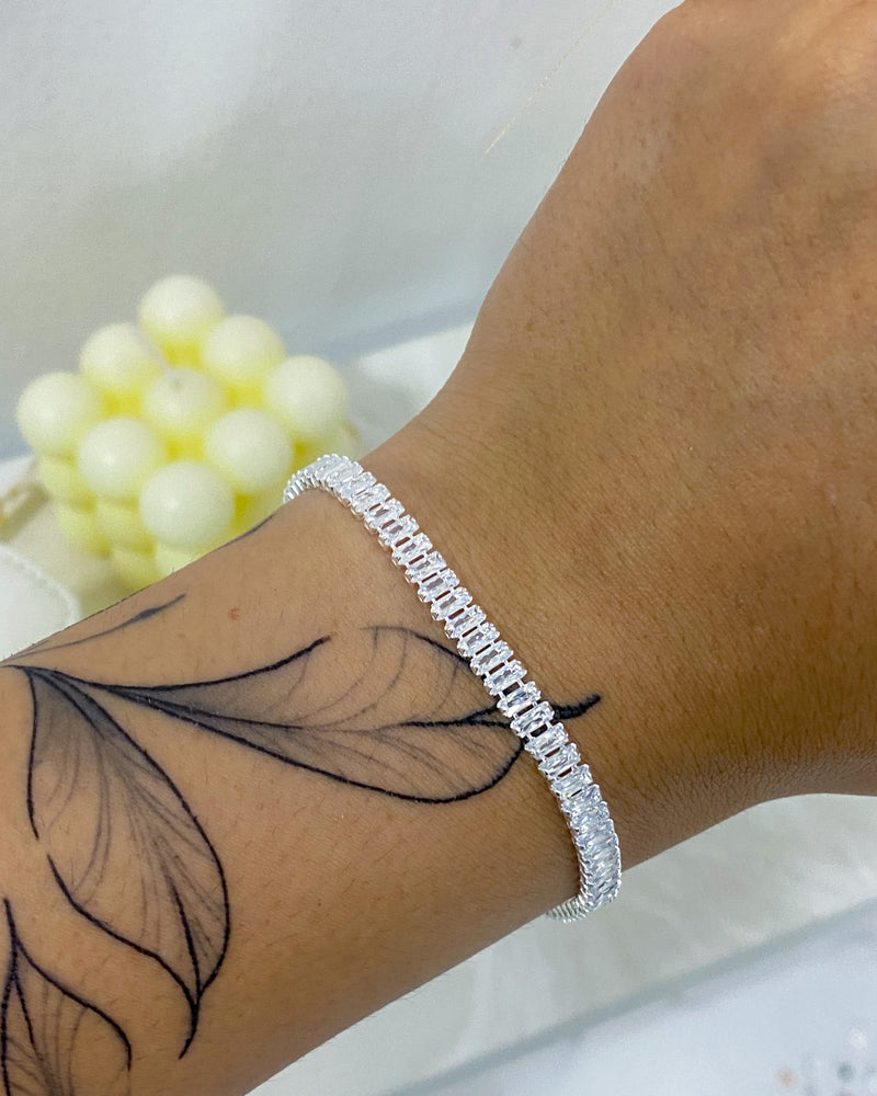 Pulseira Riviera Baguete Cristal - Prata - Áurea Acessórios