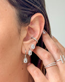 Trio de Brincos Zircônia Quadrada Cravejada - Semijoia Folheada a Prata