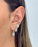 Trio de Brincos Zircônia Quadrada Cravejada - Semijoia Folheada a Prata