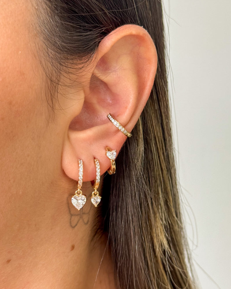 Trio de Brincos Argolas Pingente Coração - Semijoia Folheada a Ouro 18k