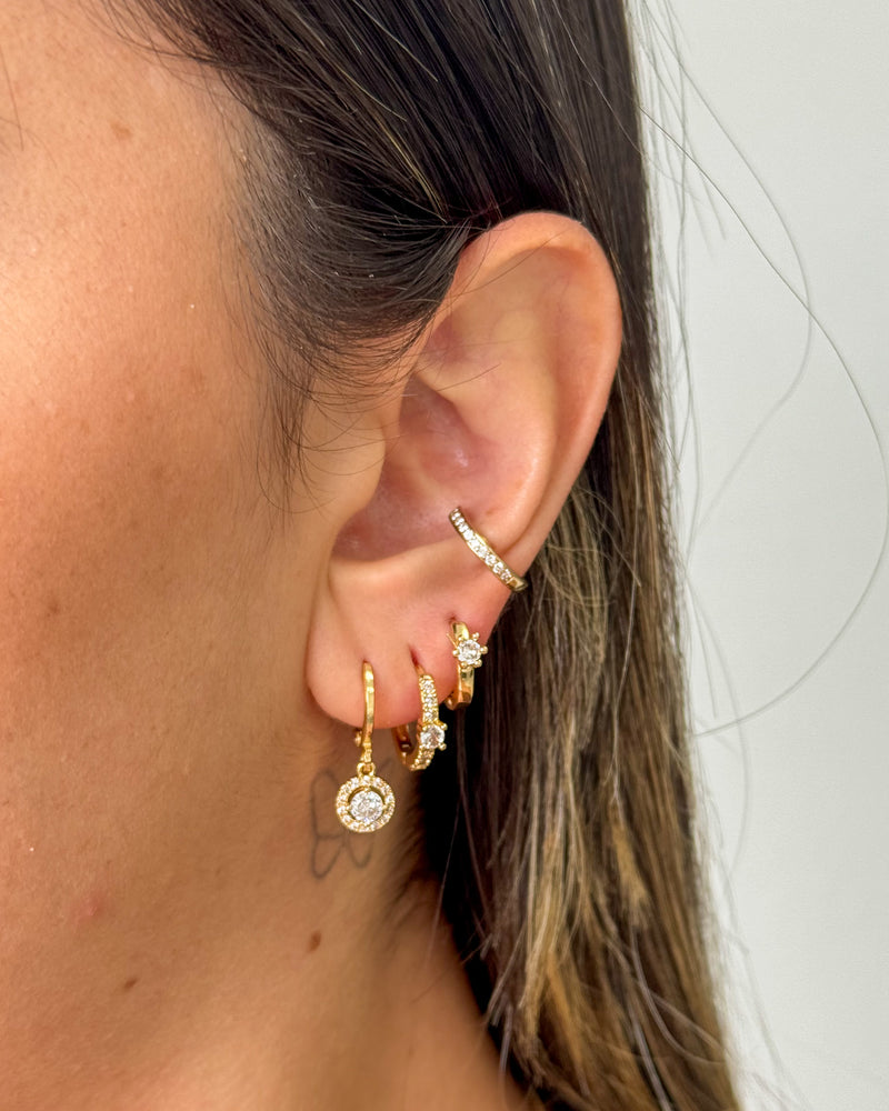 Trio de Brincos Argolas Pingente Círculo - Semijoia Folheada a Ouro 18k