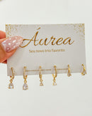 Trio de Brincos Argolas Pingente Gota - Semijoia Folheada a Ouro 18k