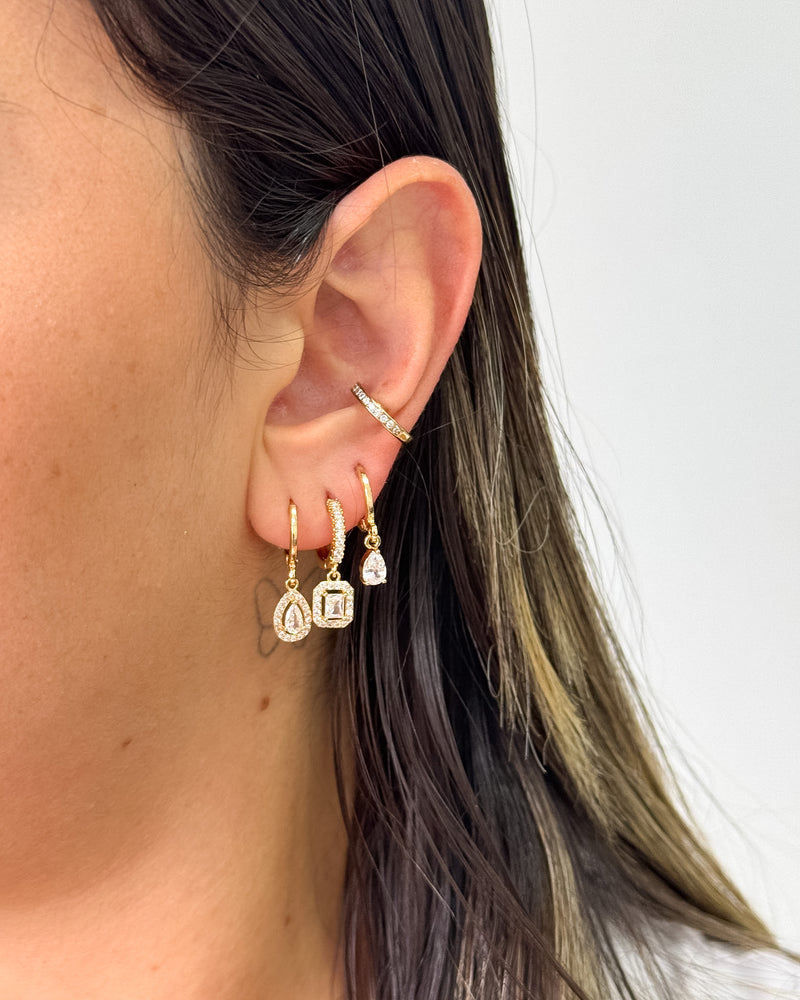 Trio de Argolas Pingentes Cravejados - Semijoia Folheada a Ouro 18k