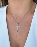 Colar Crucifixo Cravejado - Semijoia Aço Inox Prata
