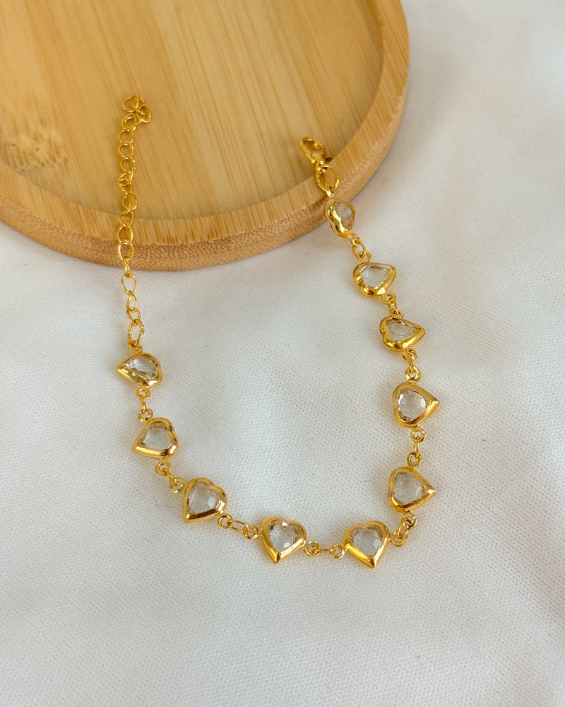 Pulseira Zircônia Corações - Semijoia Folheada a Ouro 18k