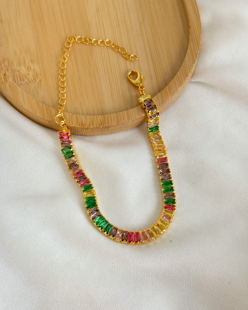 Pulseira Zircônia Baguete Colorida - Semijoia Folheada a Ouro 18k