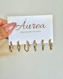 Trio de Argolas Quadradas Party  - Semijoia Folheada a Ouro 18k