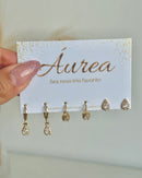 Trio de Argolas Gotas Zircônia  - Semijoia Folheada a Ouro 18k