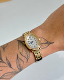 Relógio Feminino Oval Celeste Dourado