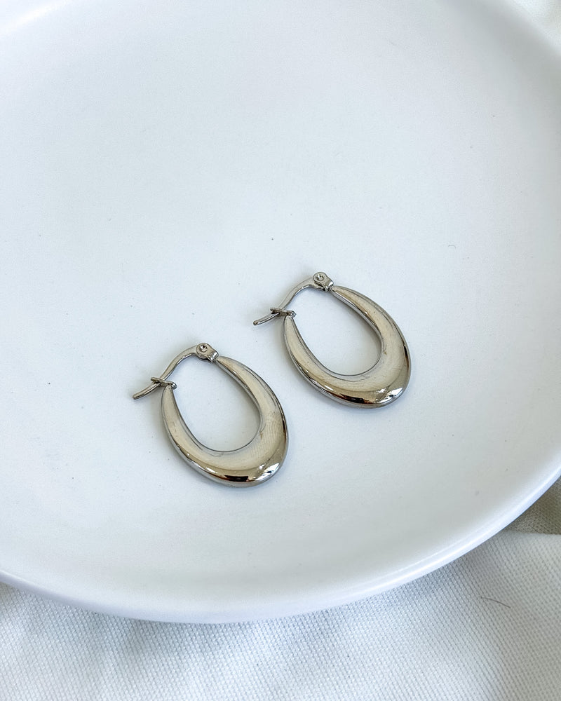 Argola Alongada - Semijoia em Aço Inoxidável Prata