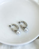 Meia Argola Ponta Pérola - Semijoia em Aço Inoxidável Prata