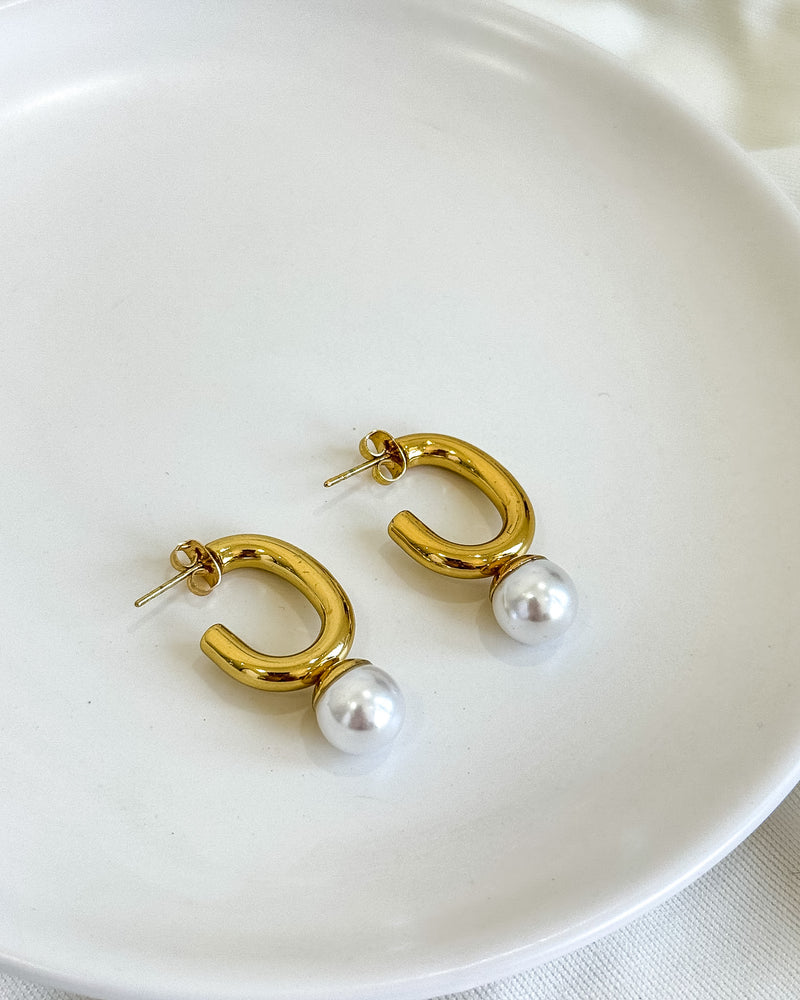 Meia Argola Ponta Pérola - Aço Inoxidável Ouro 18k