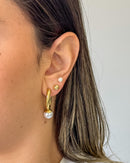 Meia Argola Ponta Pérola - Aço Inoxidável Ouro 18k