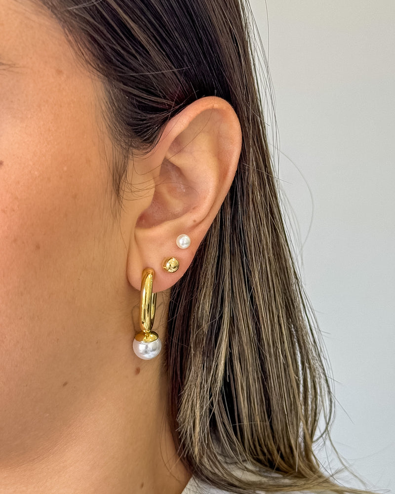 Meia Argola Ponta Pérola - Aço Inoxidável Ouro 18k