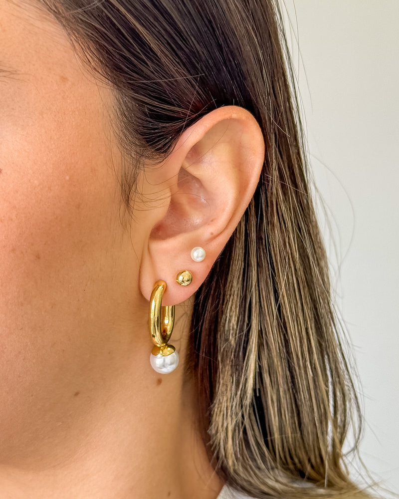 Meia Argola Ponta Pérola - Aço Inoxidável Ouro 18k