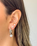 Meia Argola Ponta Pérola - Semijoia em Aço Inoxidável Prata