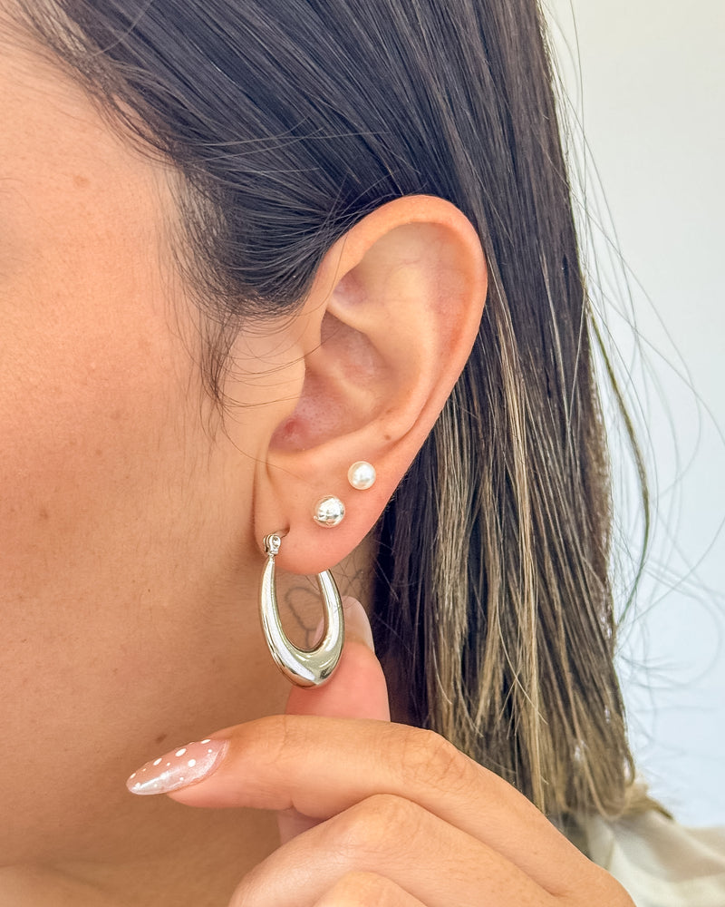 Argola Alongada - Semijoia em Aço Inoxidável Prata