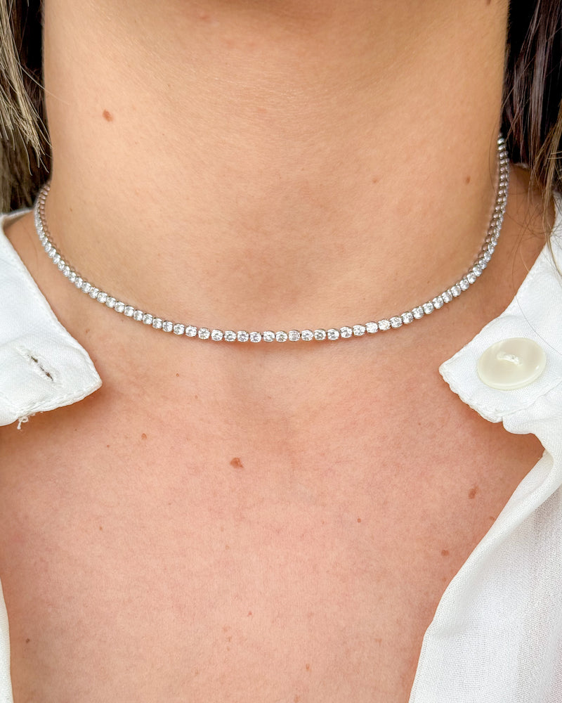 Colar Riviera Zircônias Redonda - Semijoia Folheada a Prata