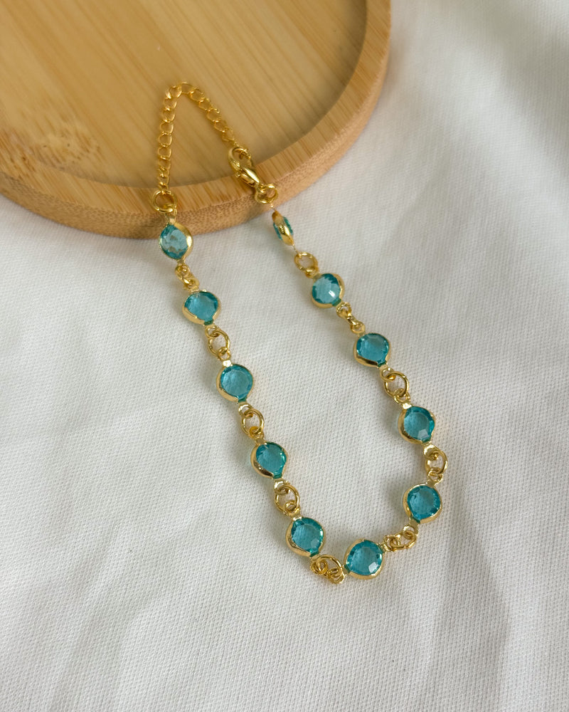 Pulseira Ponto de Luz Azul Tiffy- Semijoia Folheada a Ouro 18k