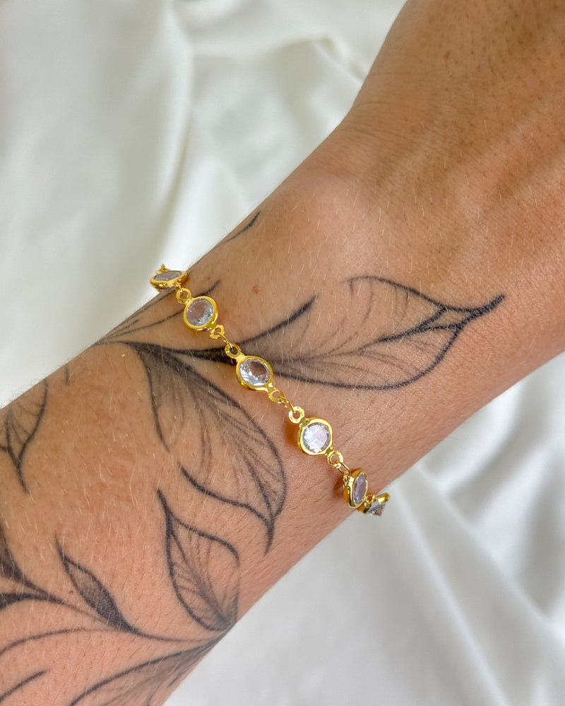 Pulseira Pontos de Luz Cristal - Semijoia Folheada a Ouro 18k