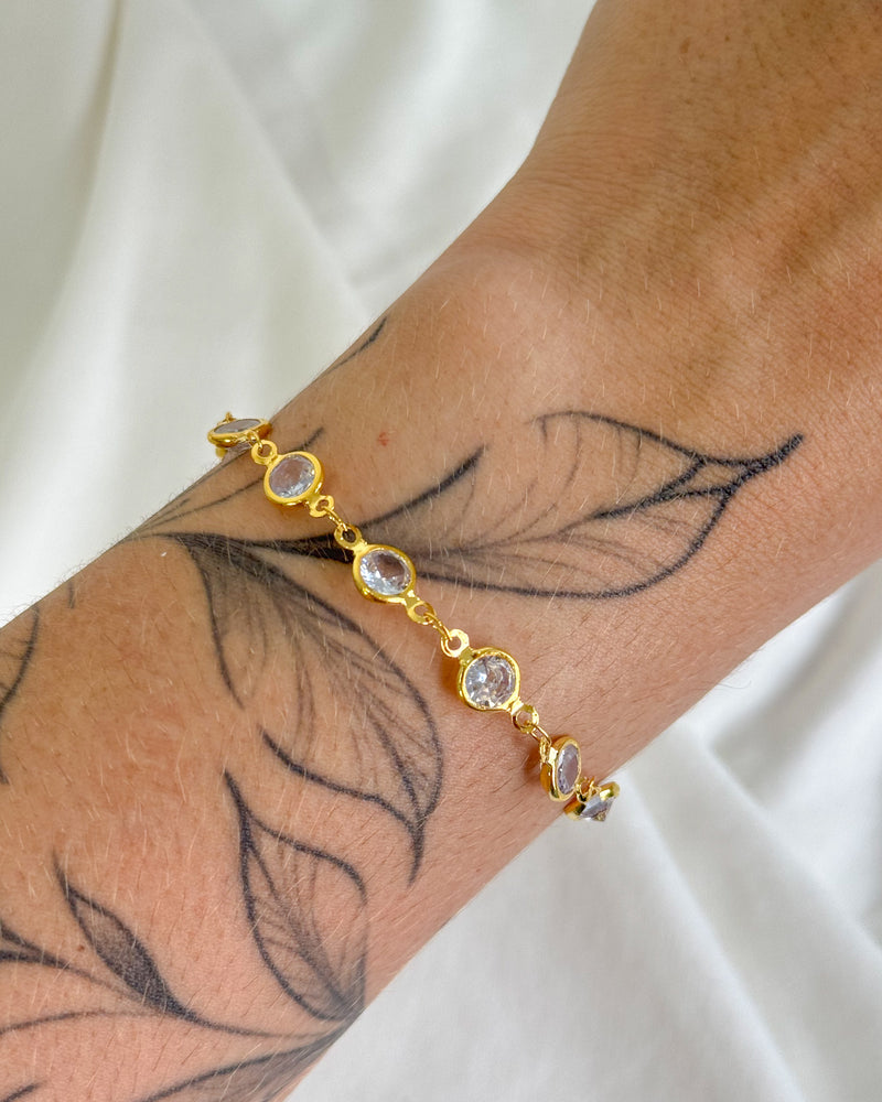 Pulseira Pontos de Luz Cristal - Semijoia Folheada a Ouro 18k