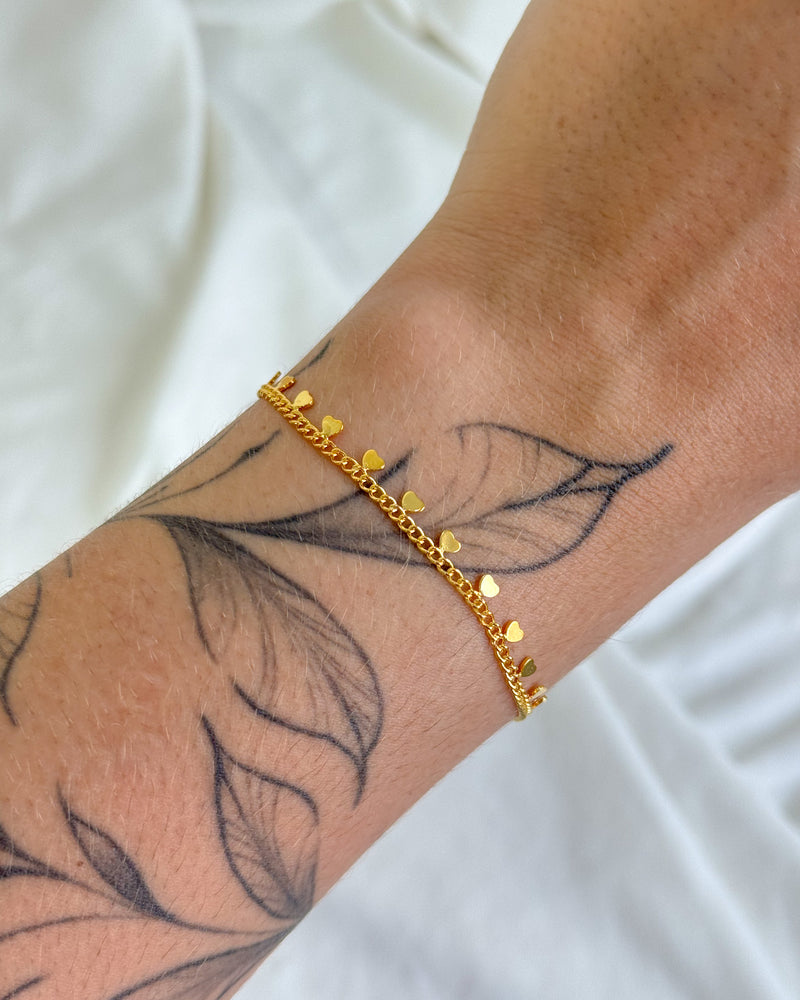 Pulseira Medalhinhas Coração - Semijoia Folheada a Ouro 18k