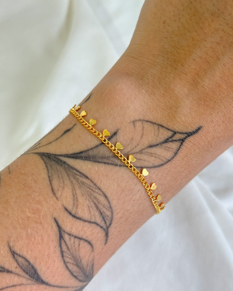 Pulseira Medalhinhas Coração - Semijoia Folheada a Ouro 18k