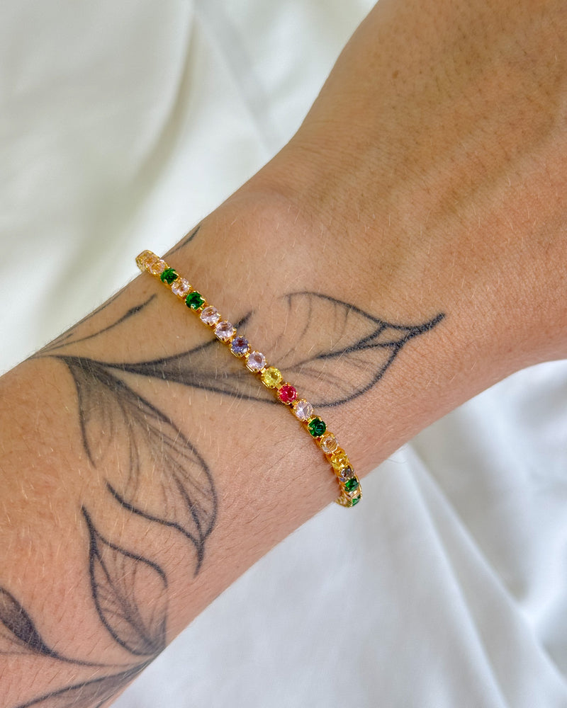 Pulseira Riviera Colorida - Semijoia Folheada a Ouro 18k