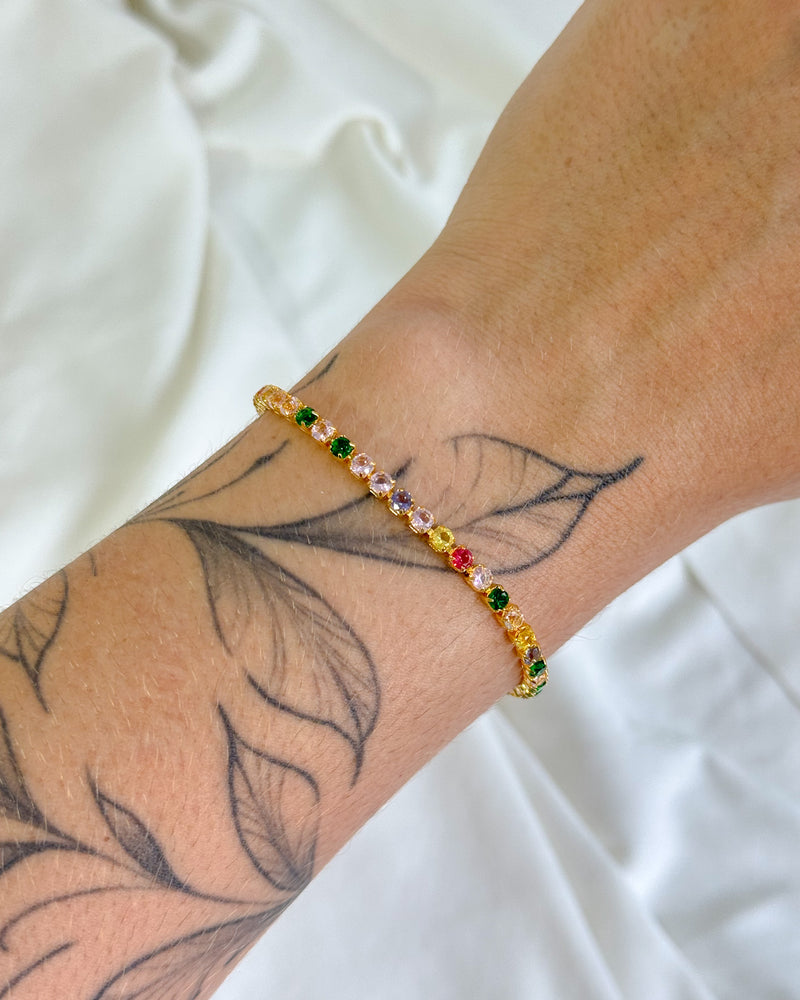 Pulseira Riviera Colorida - Semijoia Folheada a Ouro 18k