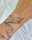 Pulseira Olho Grego Espaçados - Semijoia Banhado em Ouro 18k