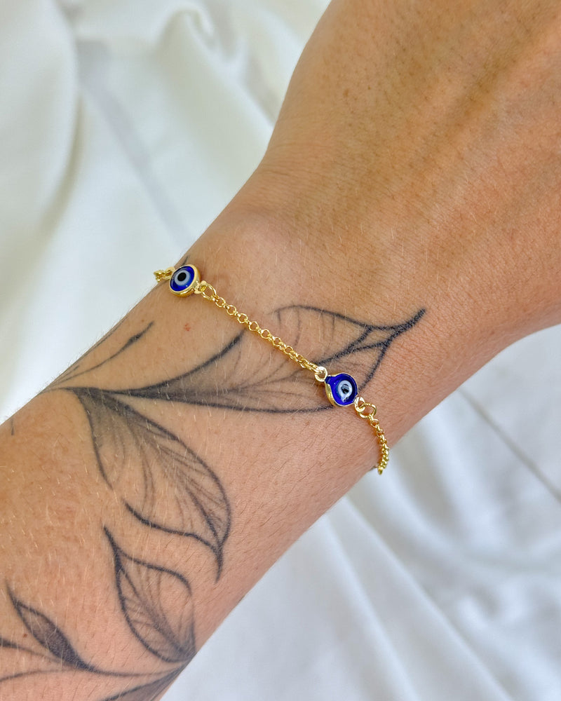 Pulseira Olho Grego Espaçados - Semijoia Banhado em Ouro 18k