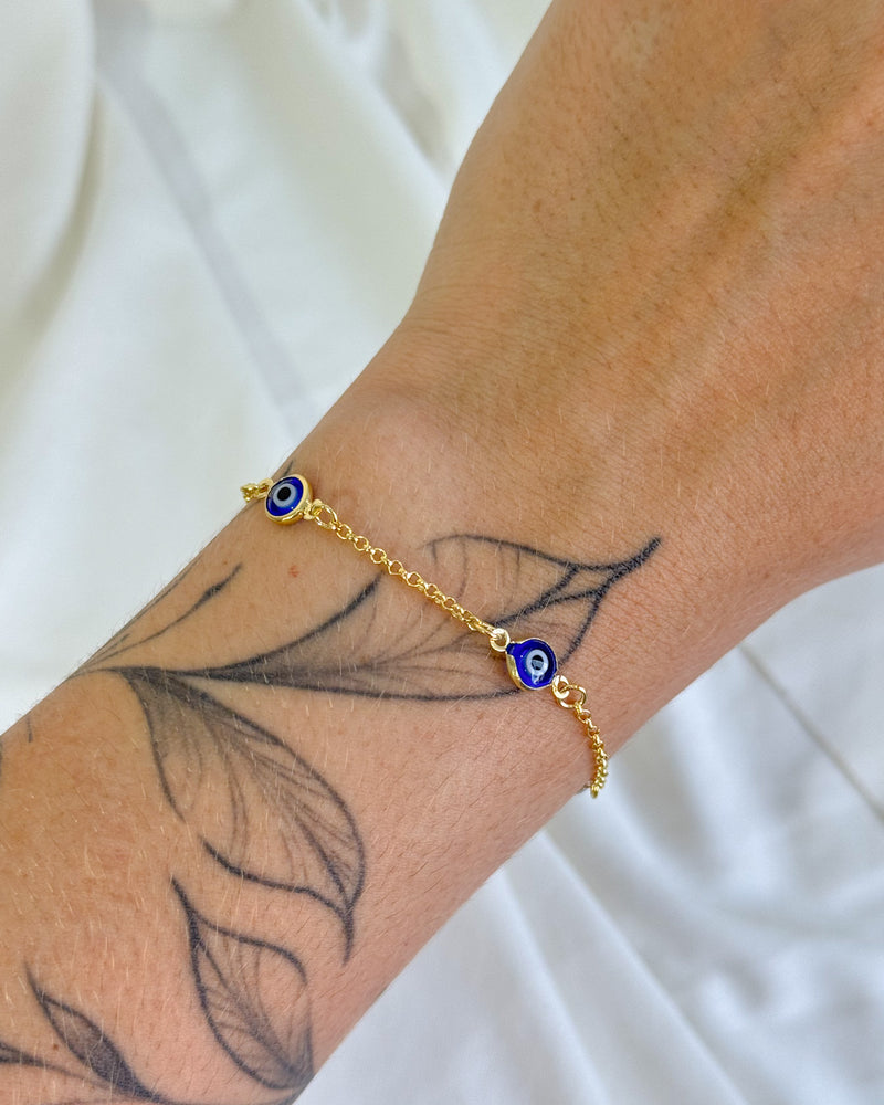 Pulseira Olho Grego Espaçados - Semijoia Banhado em Ouro 18k