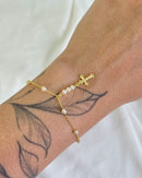 Pulseira Mini Terço Pérolas - Semijoia Banhado em Ouro 18k