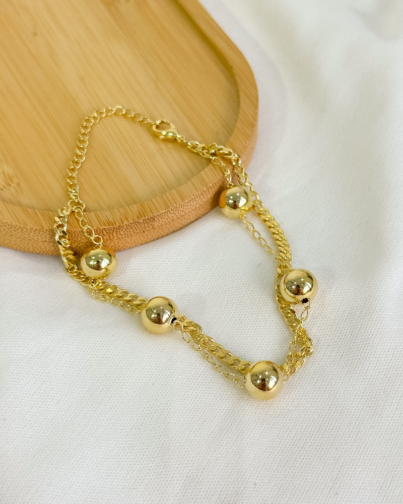 Pulseira Dupla Esferas G - Semijoia Banhado a Ouro 18k