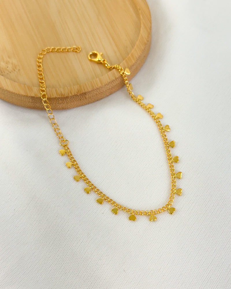 Pulseira Medalhinhas Coração - Semijoia Folheada a Ouro 18k