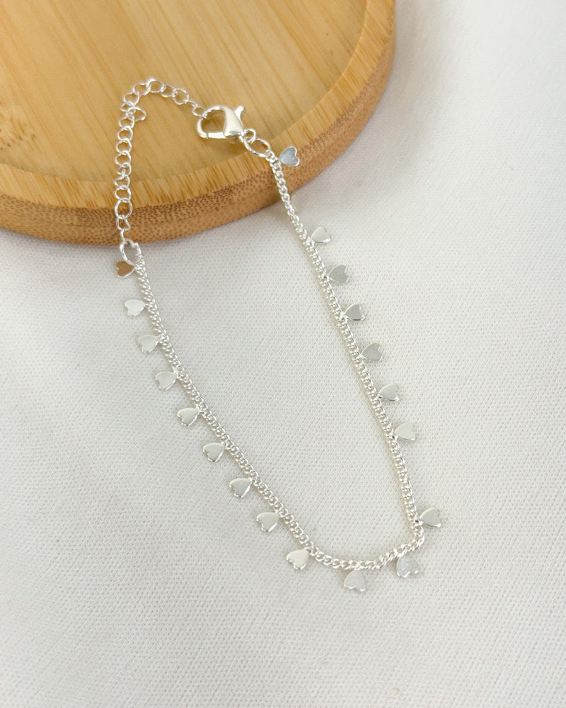 Pulseira Medalhinhas Coração - Semijoia Folheada a Prata