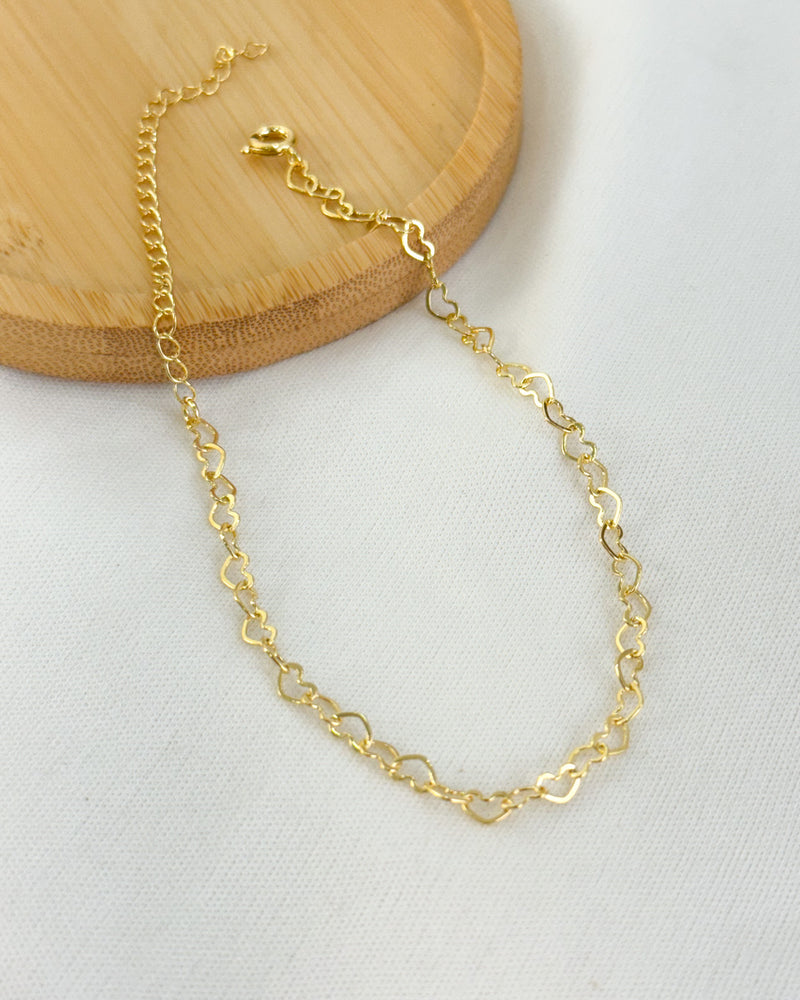Pulseira Elos Corações - Semijoia Banhado em Ouro 18k