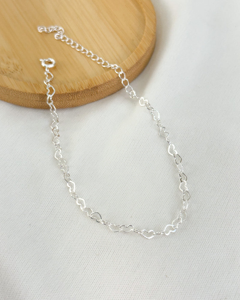 Pulseira Elos Corações - Semijoia Banhado a Prata