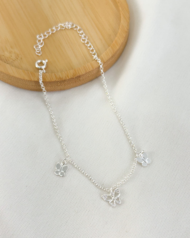 Pulseira Borboleta Cravejada - Semijoia Banhado a Prata